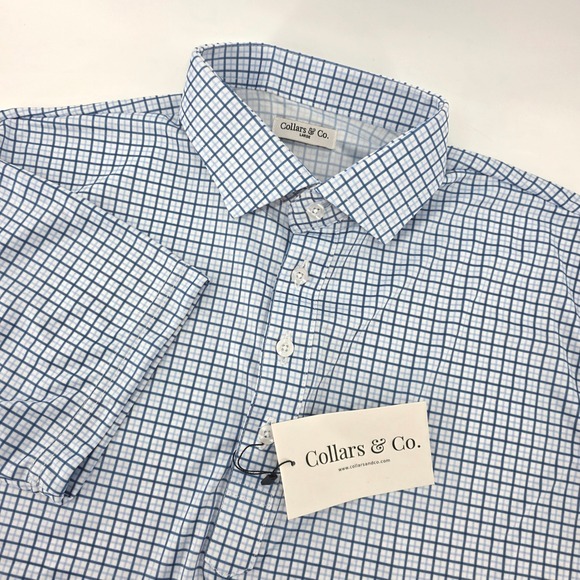 Collars & Co. Other - Collars & Co Mens‎ Dress Collar Polo Shirt Blue White Check Grid Large NWT